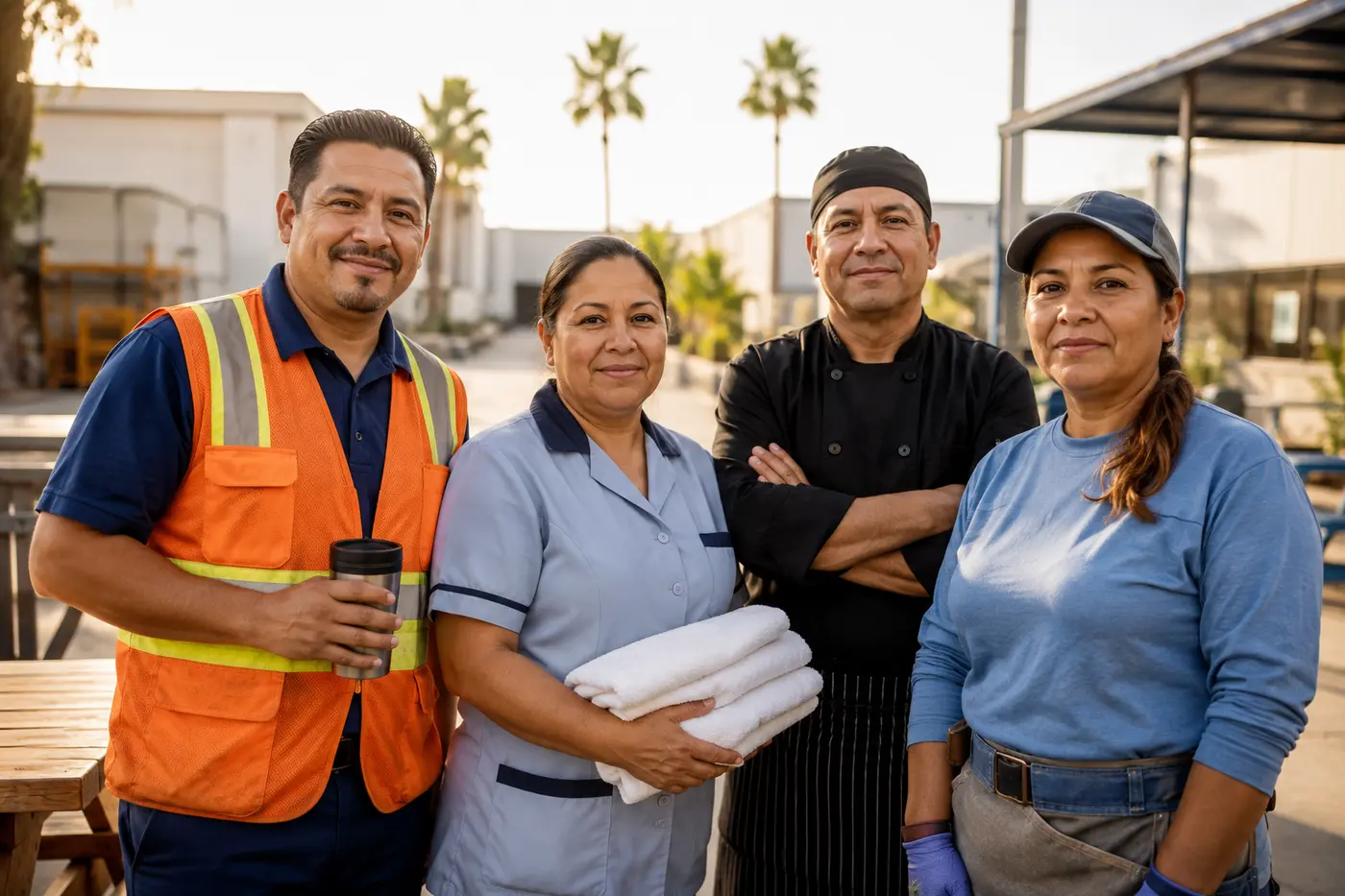 Trabajadores hispanos de distintas industrias en California